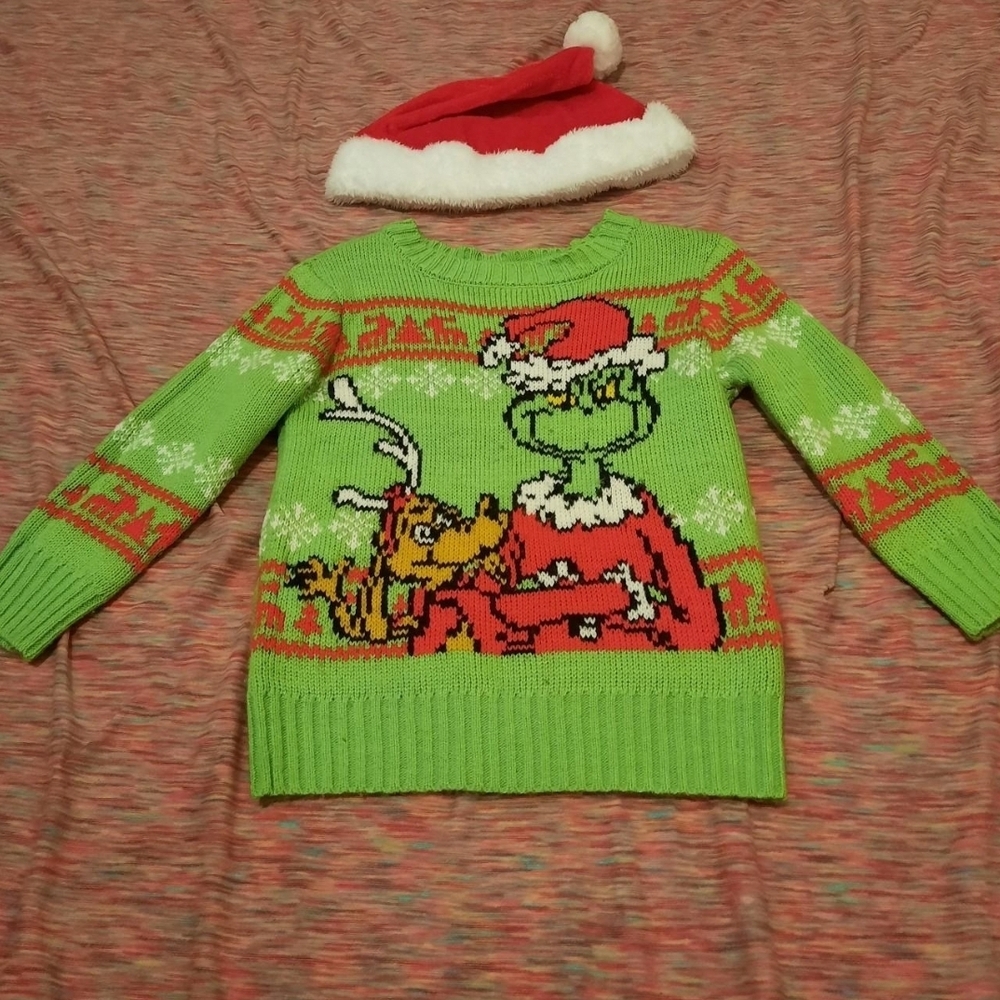Green Grinch Christmas Sweater with Santa Hat